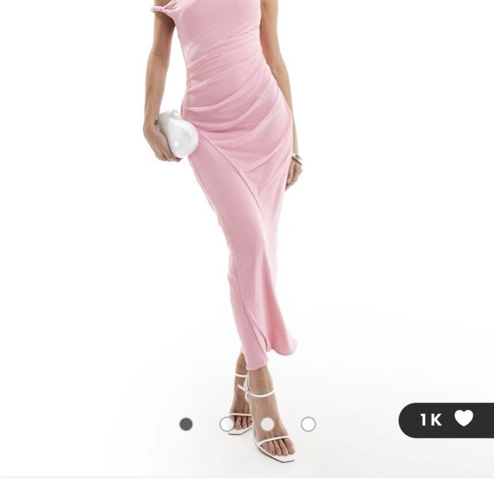 ASOS One-Shoulder Light Pink Ruched Evening Gown - Picture 4 of 11